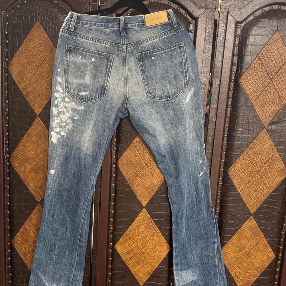 MNML Blue Bootcut Jeans with Distressed Details